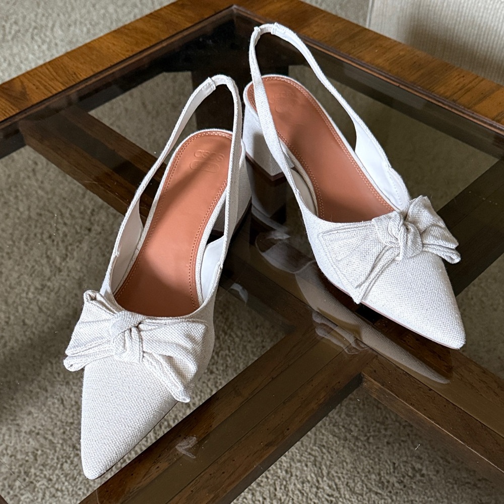 ASOS Design Pointed Toe Slingback Denim/Linen Bow Heels Size UK11/EU44/US13 - Picture 4 of 17
